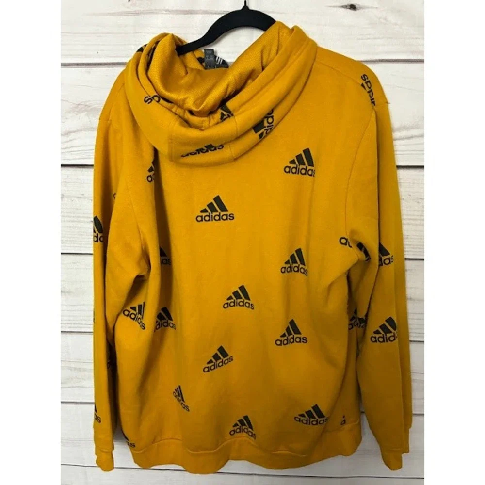 Adidas Mens Mustard Yellow All Over Logo Print Pullover Hoodie Sweatshirt L